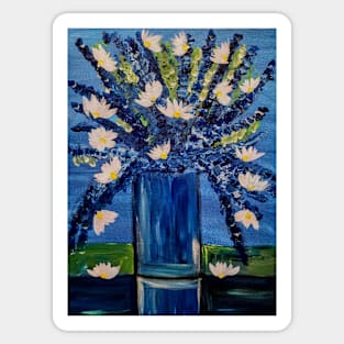 Blue flowers bouquet in a metallic glass vase Sticker